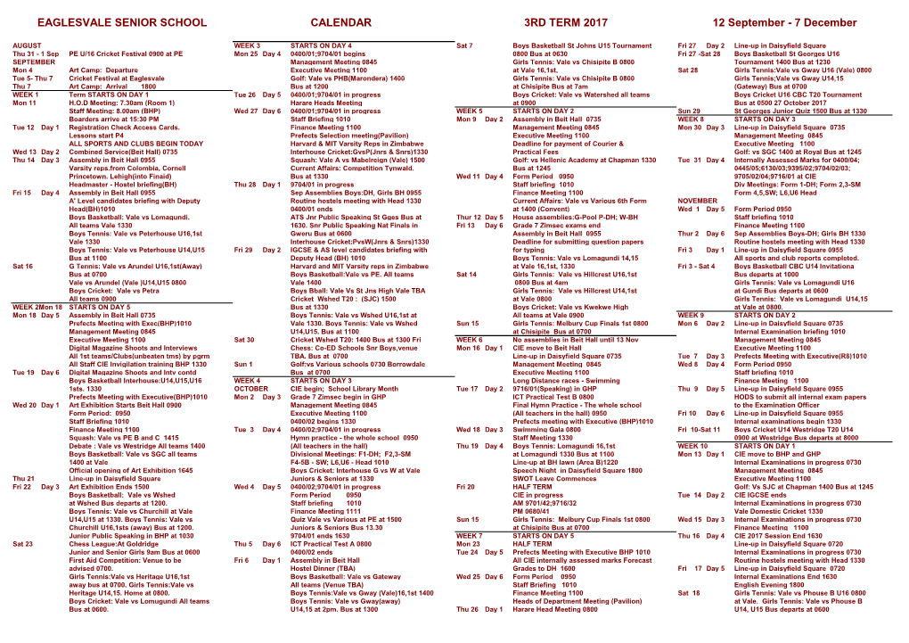 EAGLESVALE SENIOR SCHOOL 3RD TERM 2017 12 September