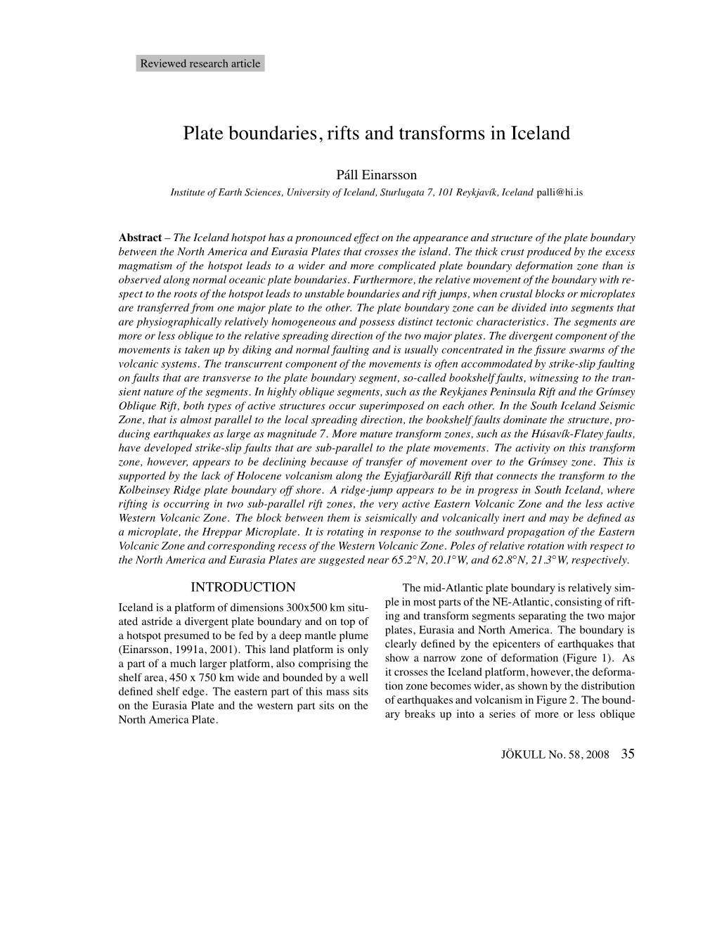 Plate Boundaries, Rifts and Transforms in Iceland