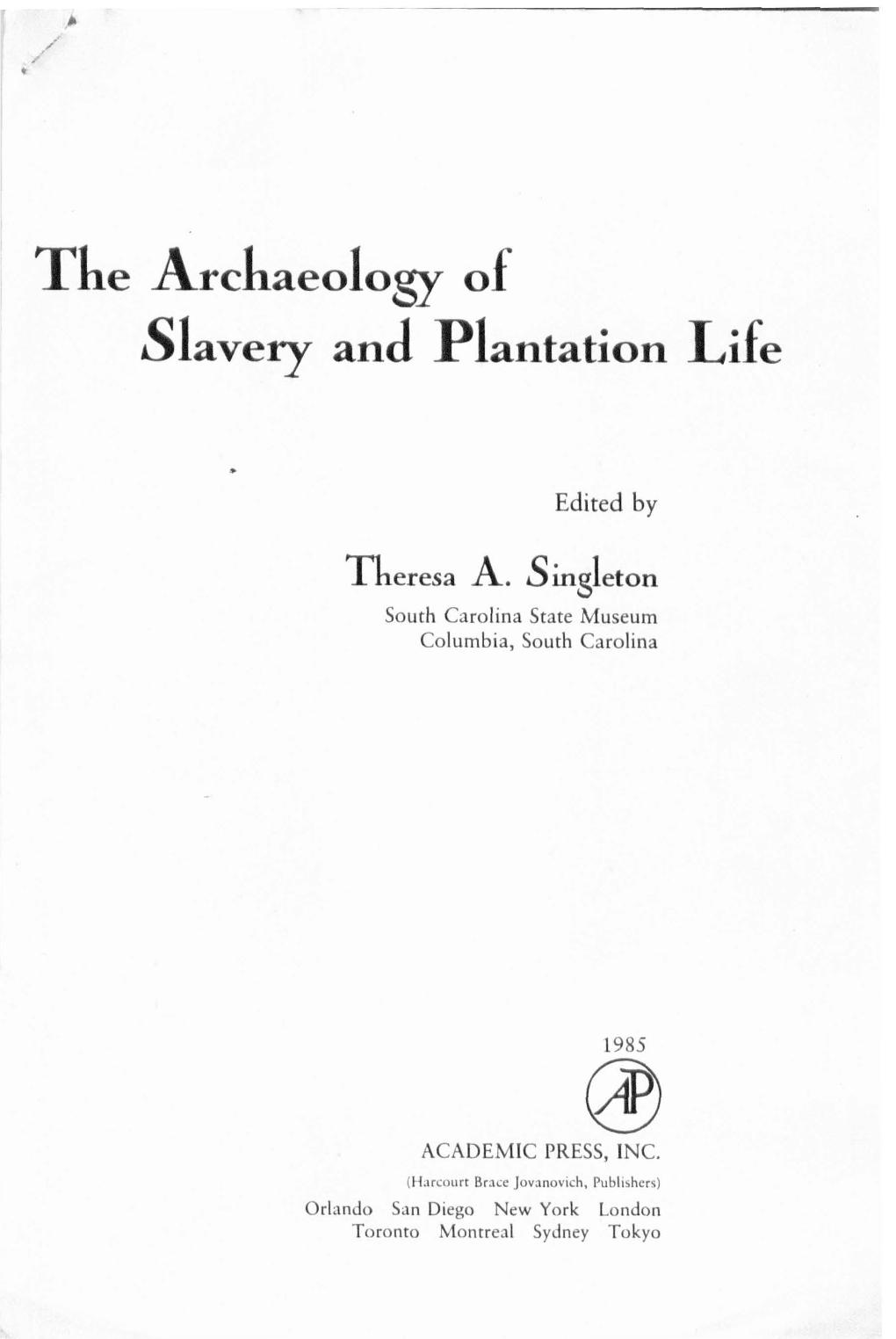 The Archaeology of Slavery an D Plantation Life