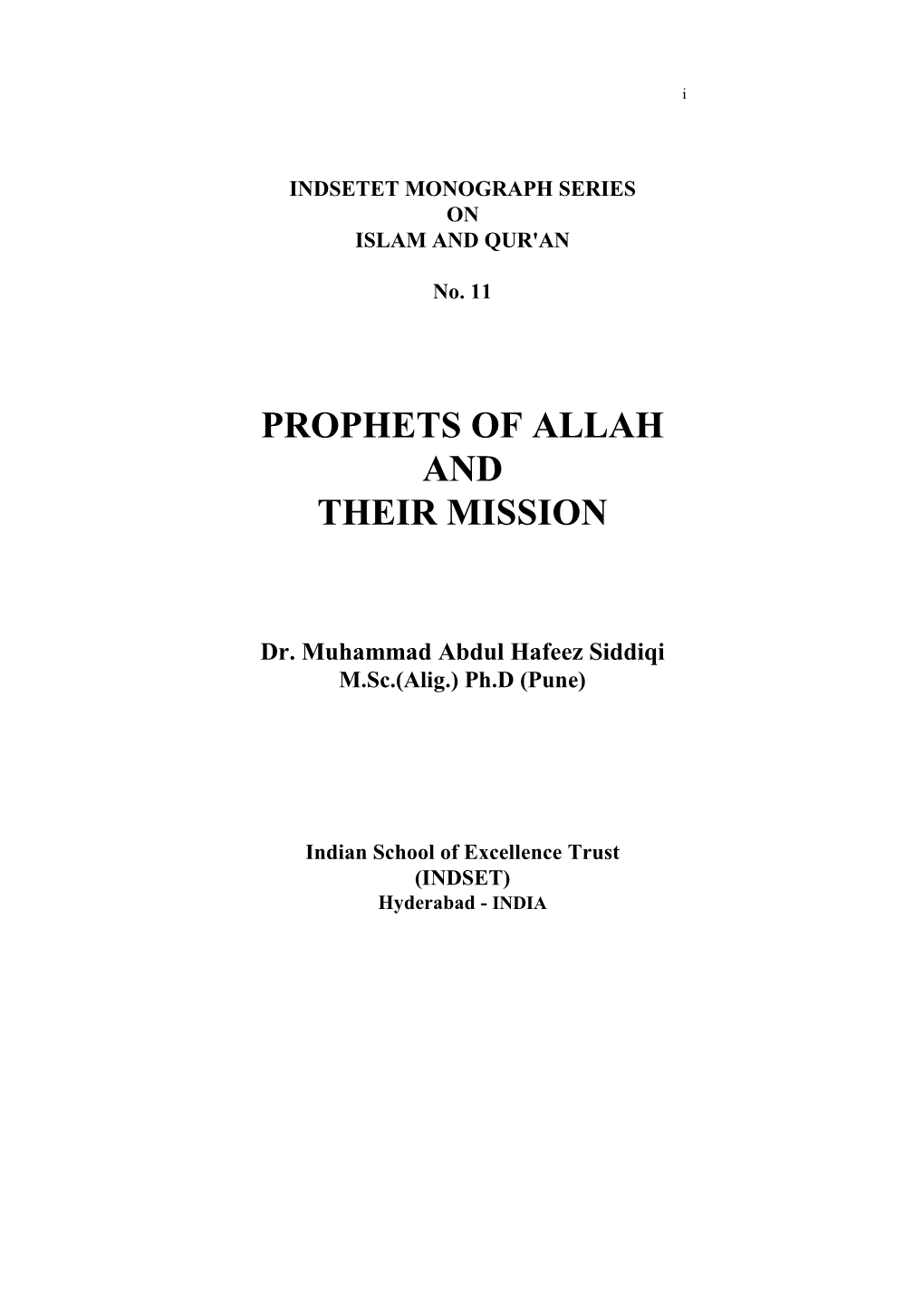 Prophets of Allah and Their Mission