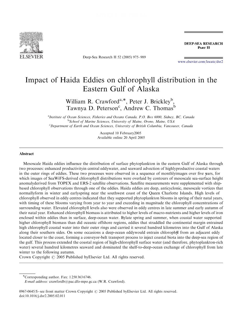 Impact of Haida Eddies on Chlorophyll Distribution in the Eastern Gulf of Alaska