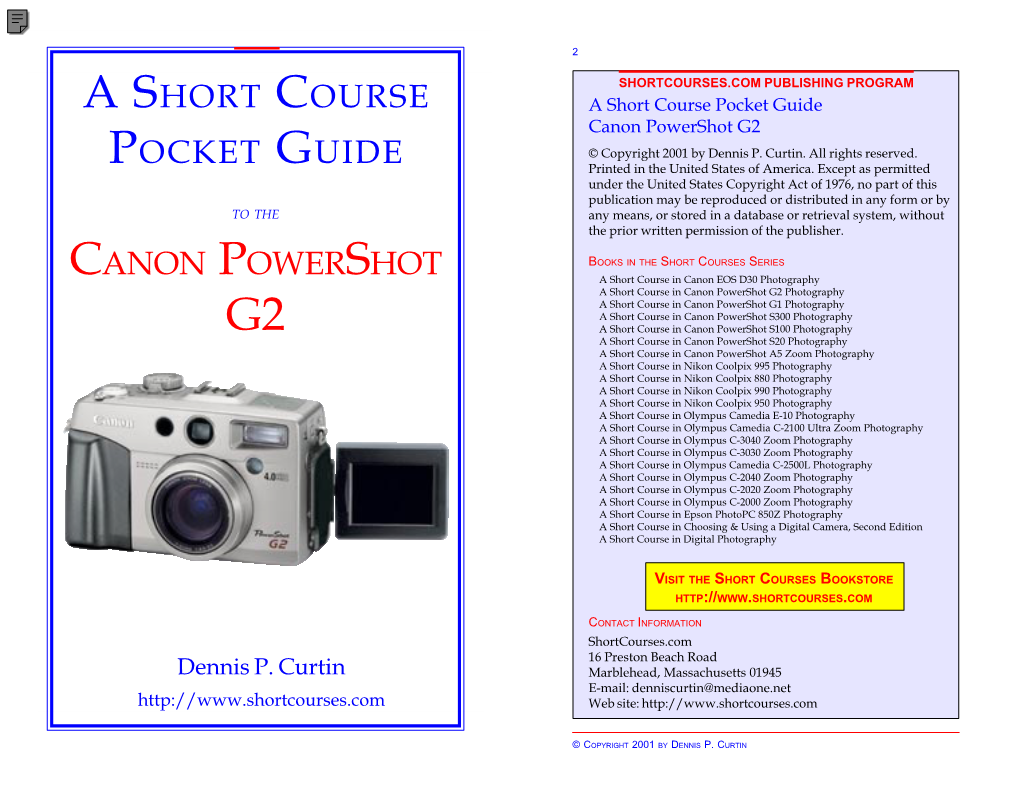 Canon G2 Pocket Guide