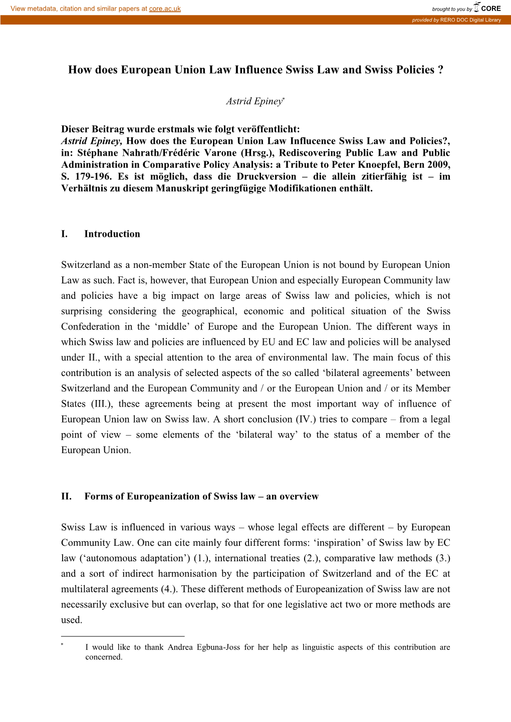 How Does European Union Law Influences Swiss Law and Swiss Policies