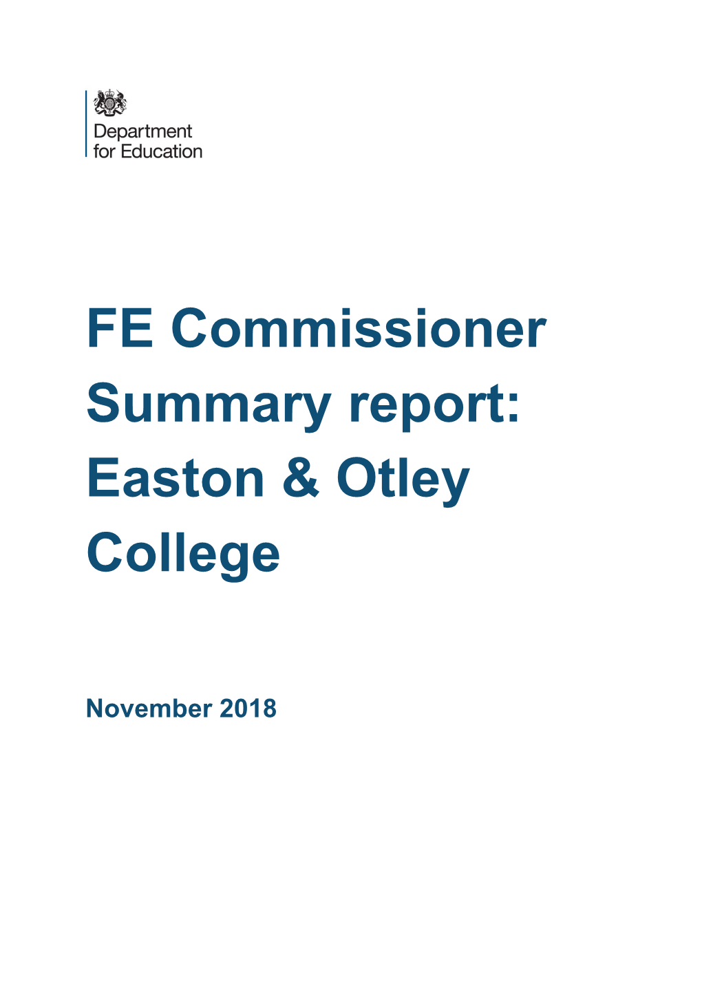 FE Commissioner Summary Report: Easton & Otley College