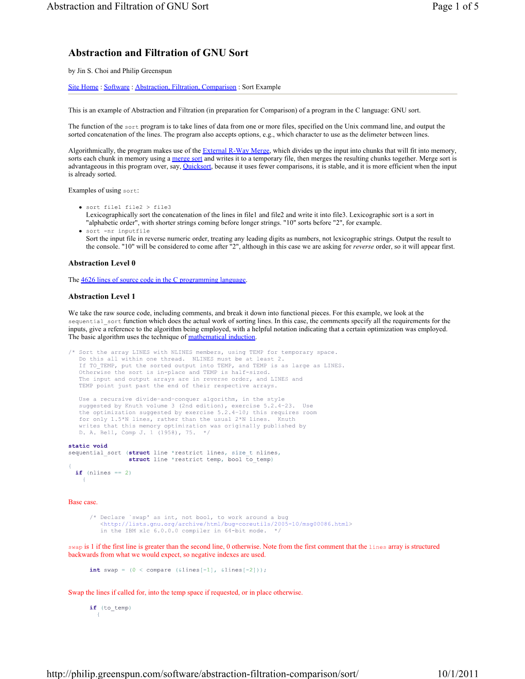 Abstraction and Filtration of GNU Sort Page 1 of 5 Abstraction And