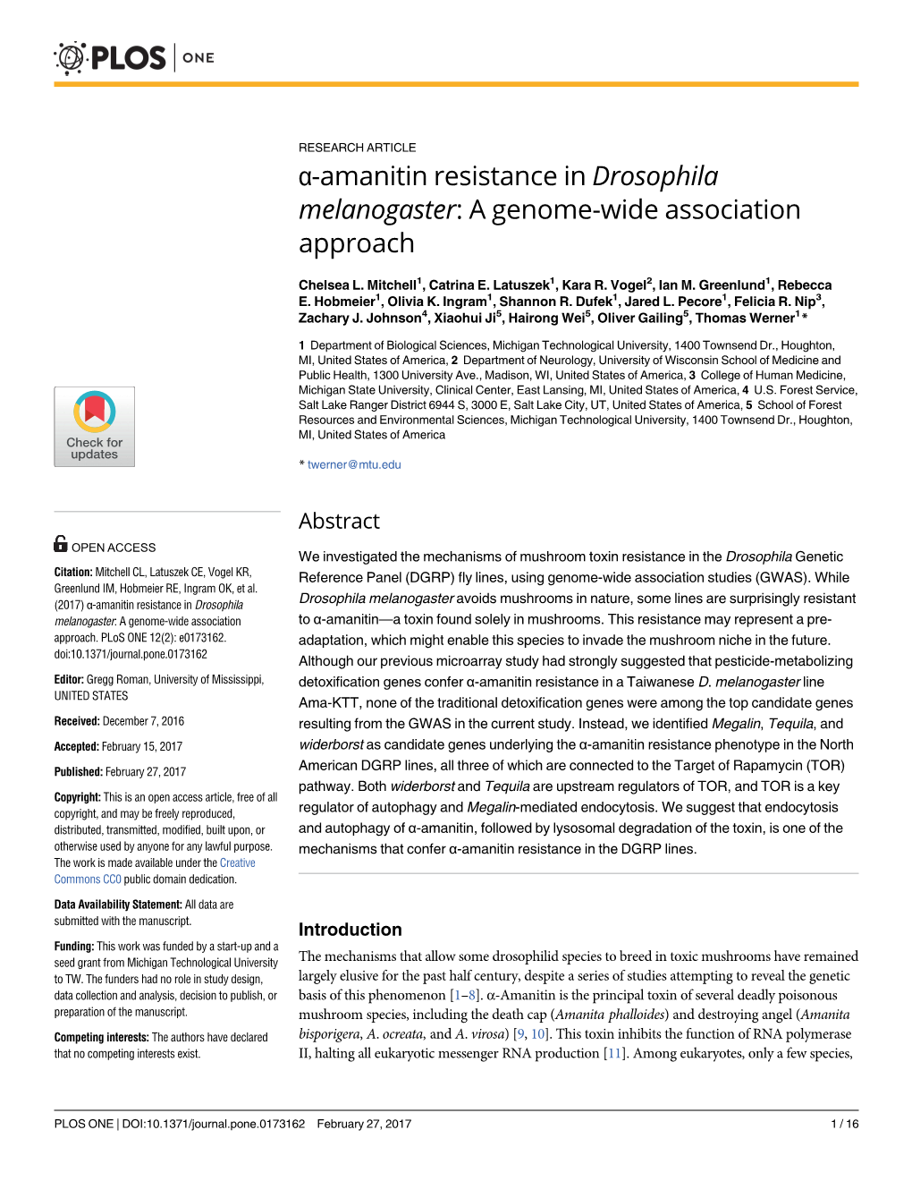 Amanitin Resistance in Drosophila Melanogaster: a Genome-Wide Association Approach