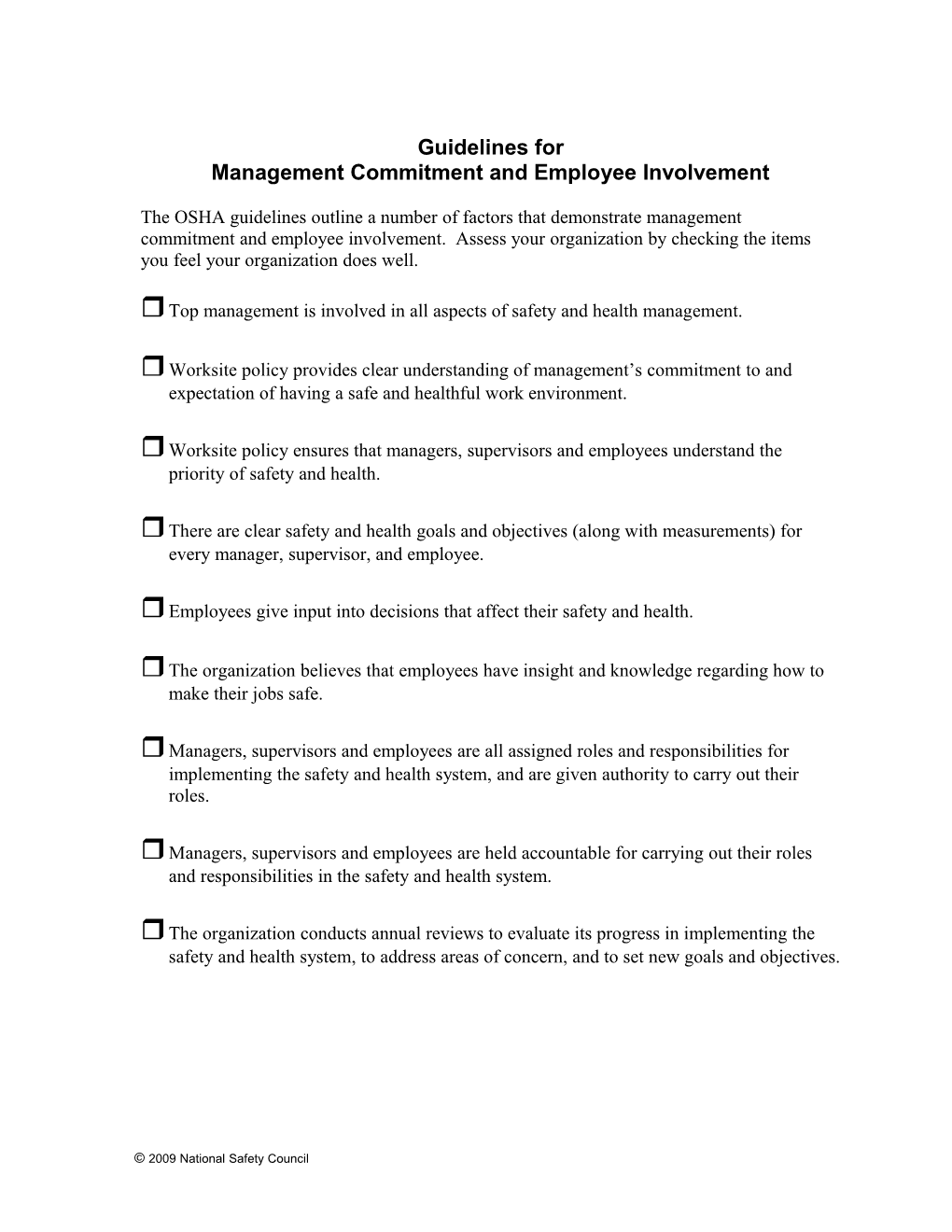 Management Commitment and Employee Involvement