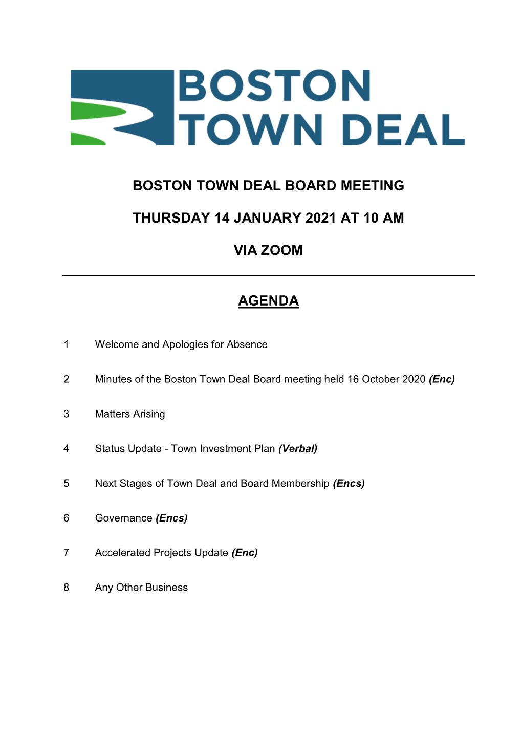 Boston Town Deal Board Meeting Thursday 14