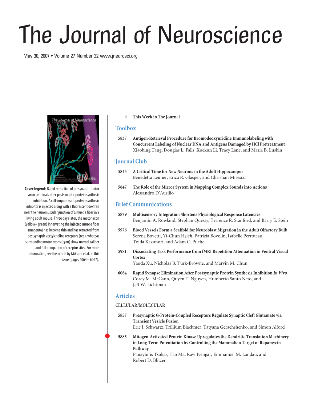 The Journal of Neuroscience May 30, 2007 • Volume 27 Number 22