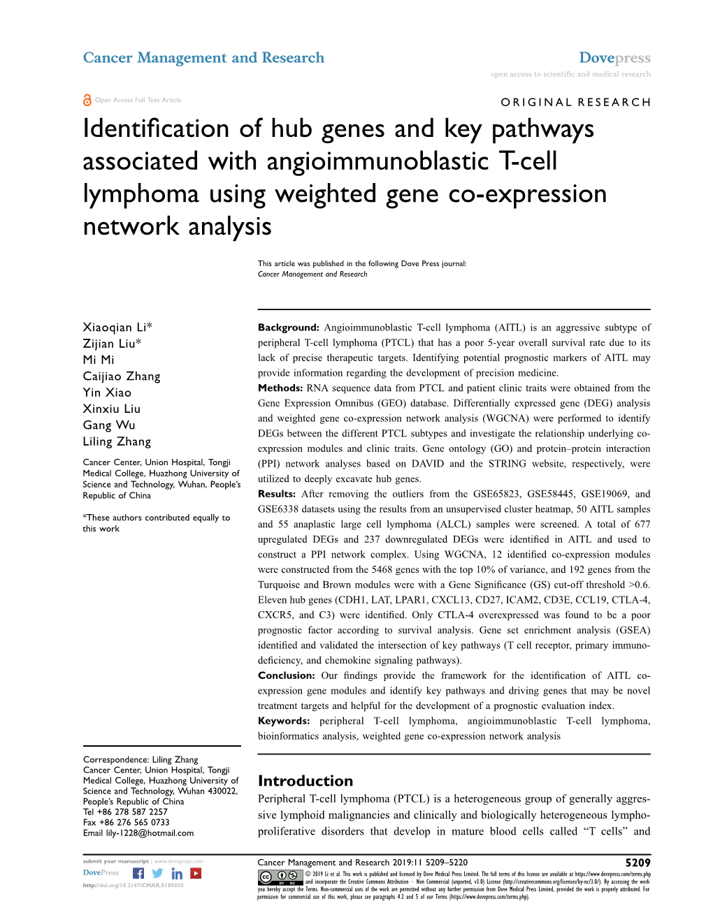 Identification of Hub Genes and Key Pathways Associated With