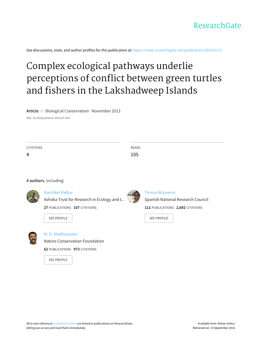 Complex Ecological Pathways Underlie Perceptions of Conflict Between Green Turtles and Fishers in the Lakshadweep Islands