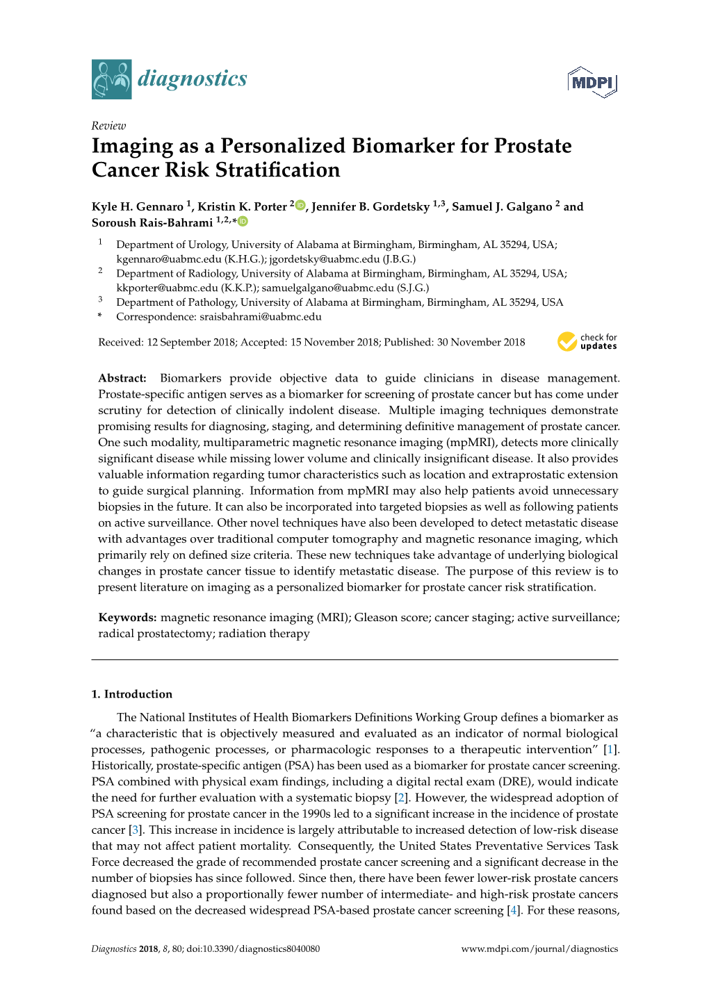 Imaging As a Personalized Biomarker for Prostate Cancer Risk Stratification