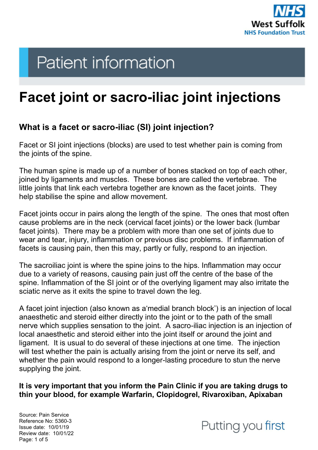 Facet Joint Or Sacro-Iliac (SI) Joint Injections