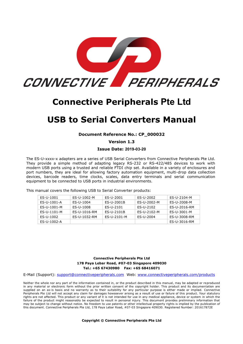 Connective Peripherals Pte Ltd USB to Serial Converters Manual