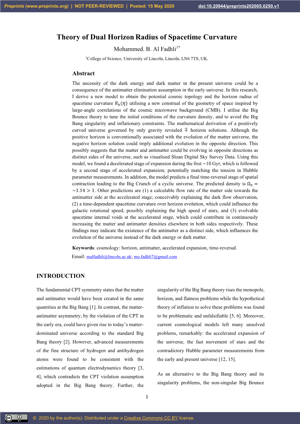 Theory of Dual Horizonradius of Spacetime Curvature