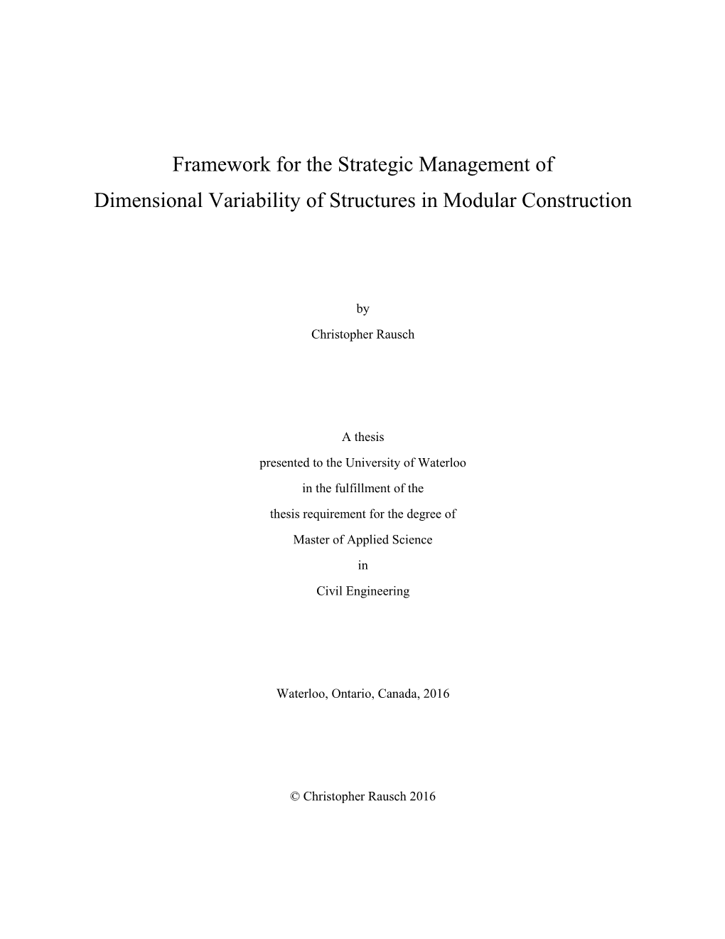 Framework for the Strategic Management of Dimensional Variability of Structures in Modular Construction