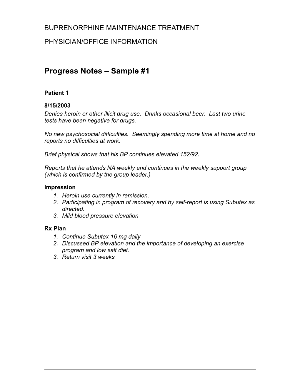 Progress Note Samples