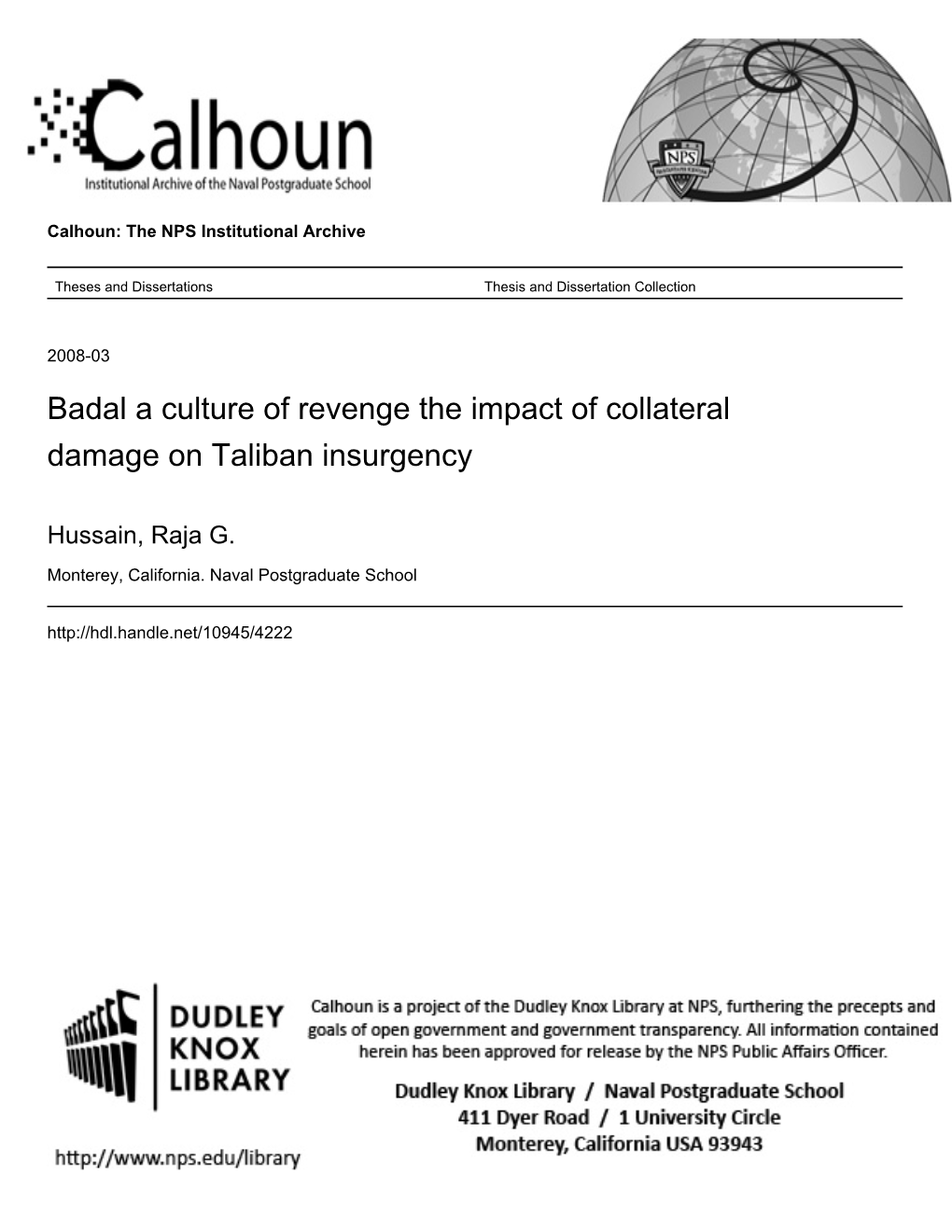 Badal a Culture of Revenge the Impact of Collateral Damage on Taliban Insurgency