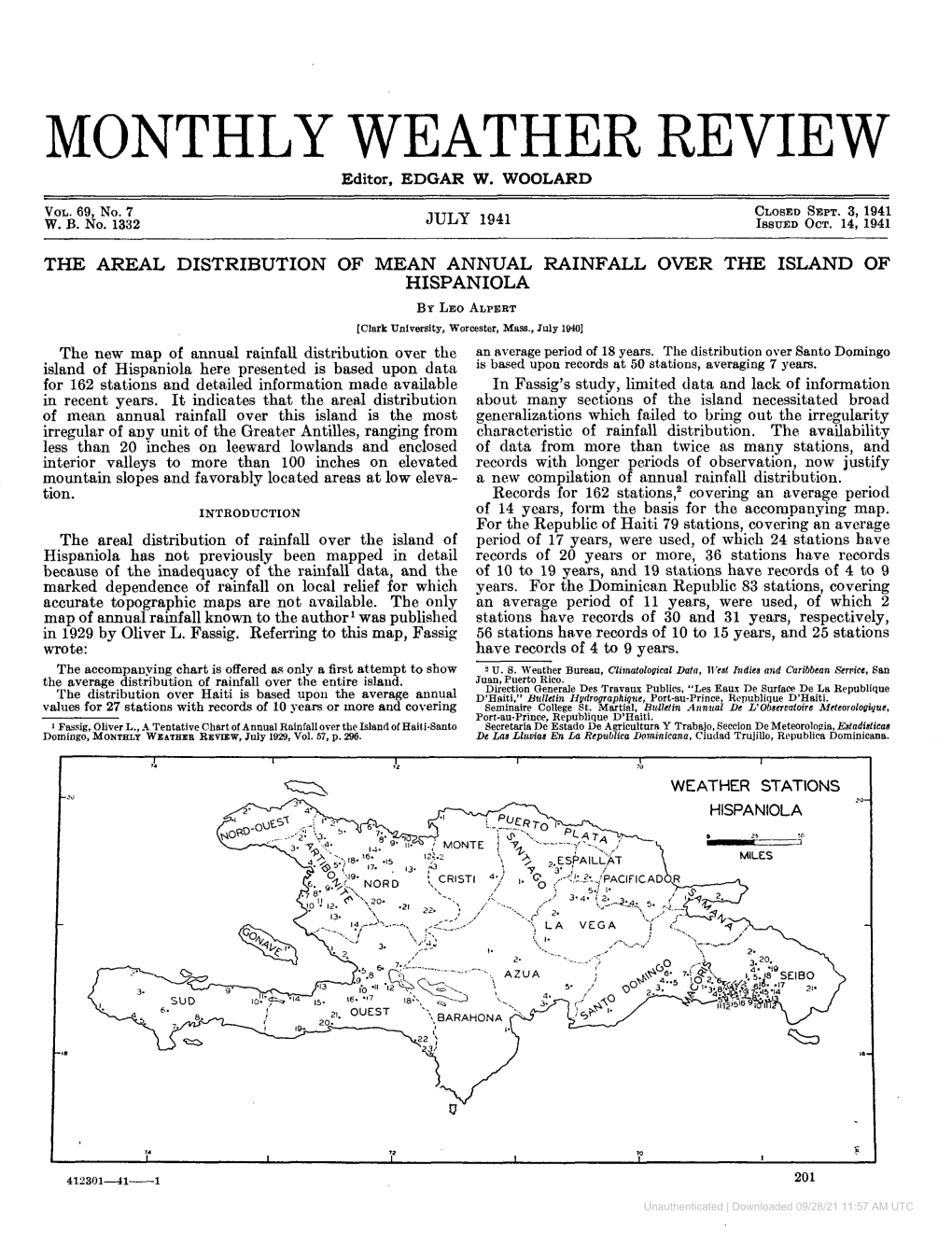 The Areal Distribution of Mean Annual Rainfall Over the Island of Hispaniola