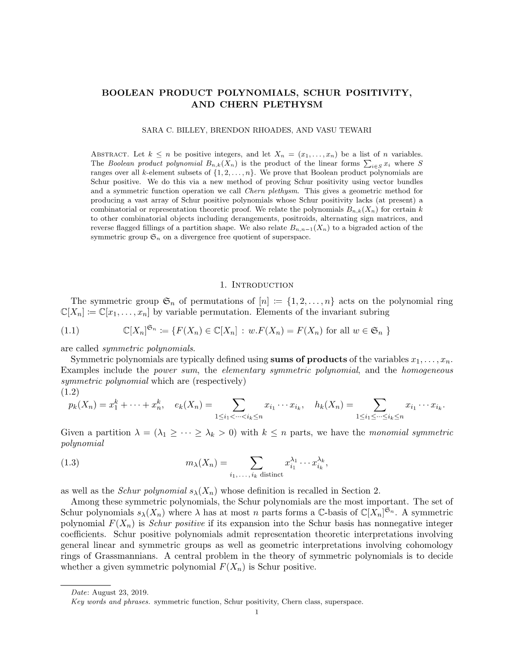 Boolean Product Polynomials, Schur Positivity, and Chern Plethysm