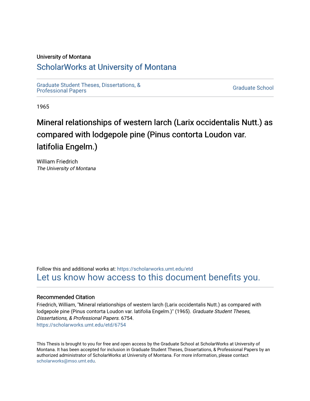 Mineral Relationships of Western Larch (Larix Occidentalis Nutt.) As Compared with Lodgepole Pine (Pinus Contorta Loudon Var