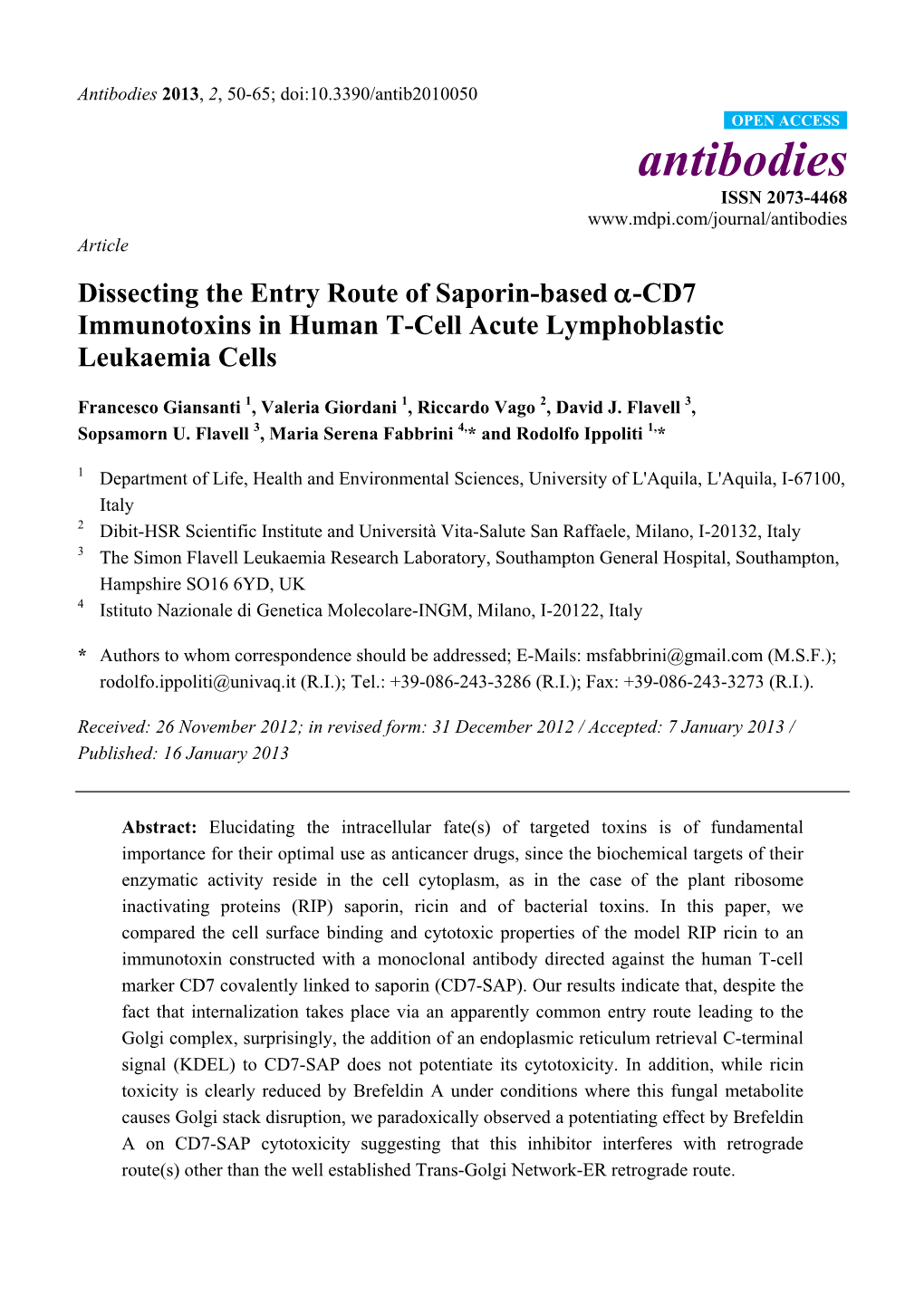 CD7 Immunotoxins in Human T-Cell Acute Lymphoblastic Leukaemia Cells