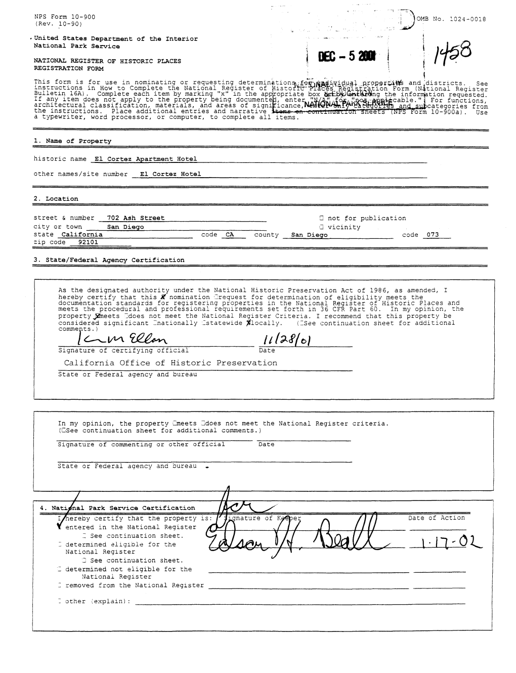 Dec-Saw REGISTRATION FORM This Form Is for Use in Nominating Or Requesting Determination Instructions in How to Complete the Nati9nal Register of His Bulletin 16A)