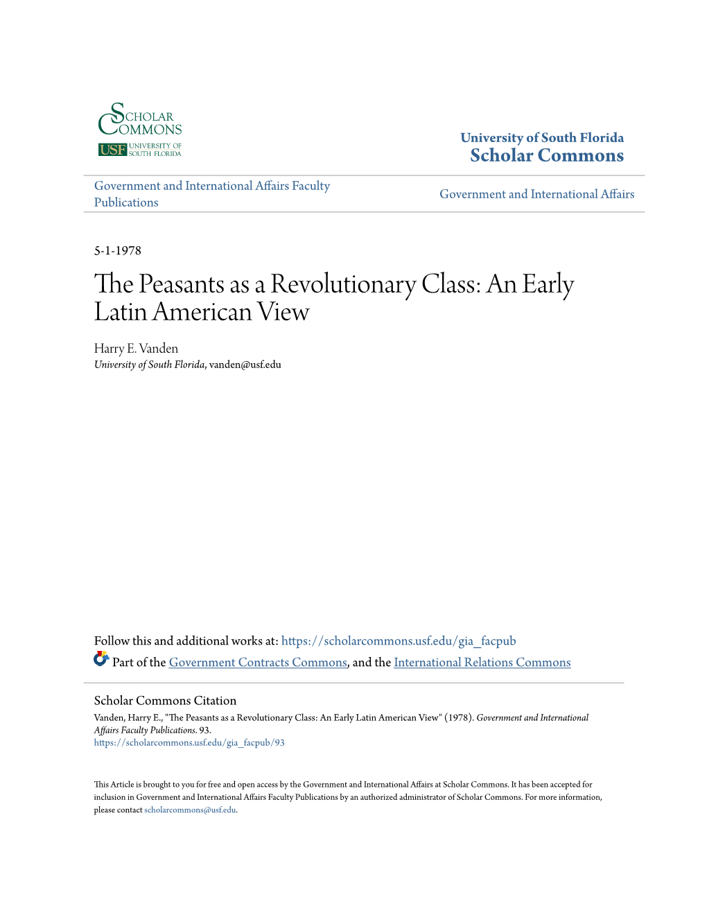 THE PEASANTS AS a REVOLUTIONARY CLASS: an Early Latin American View