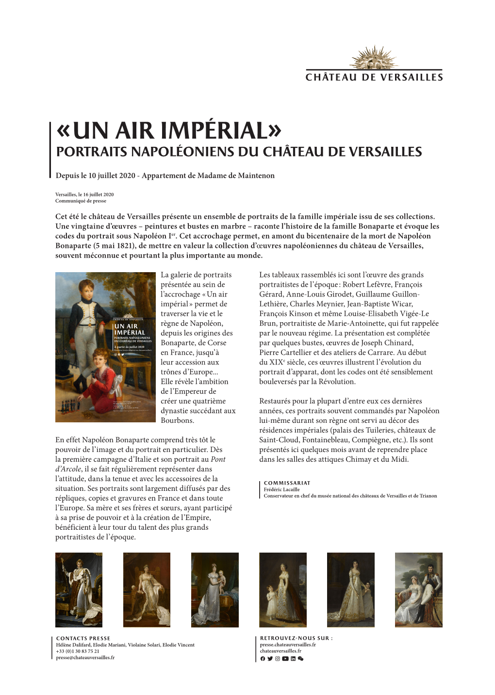 « Un Air Impérial » Portraits Napoléoniens Du Château De Versailles