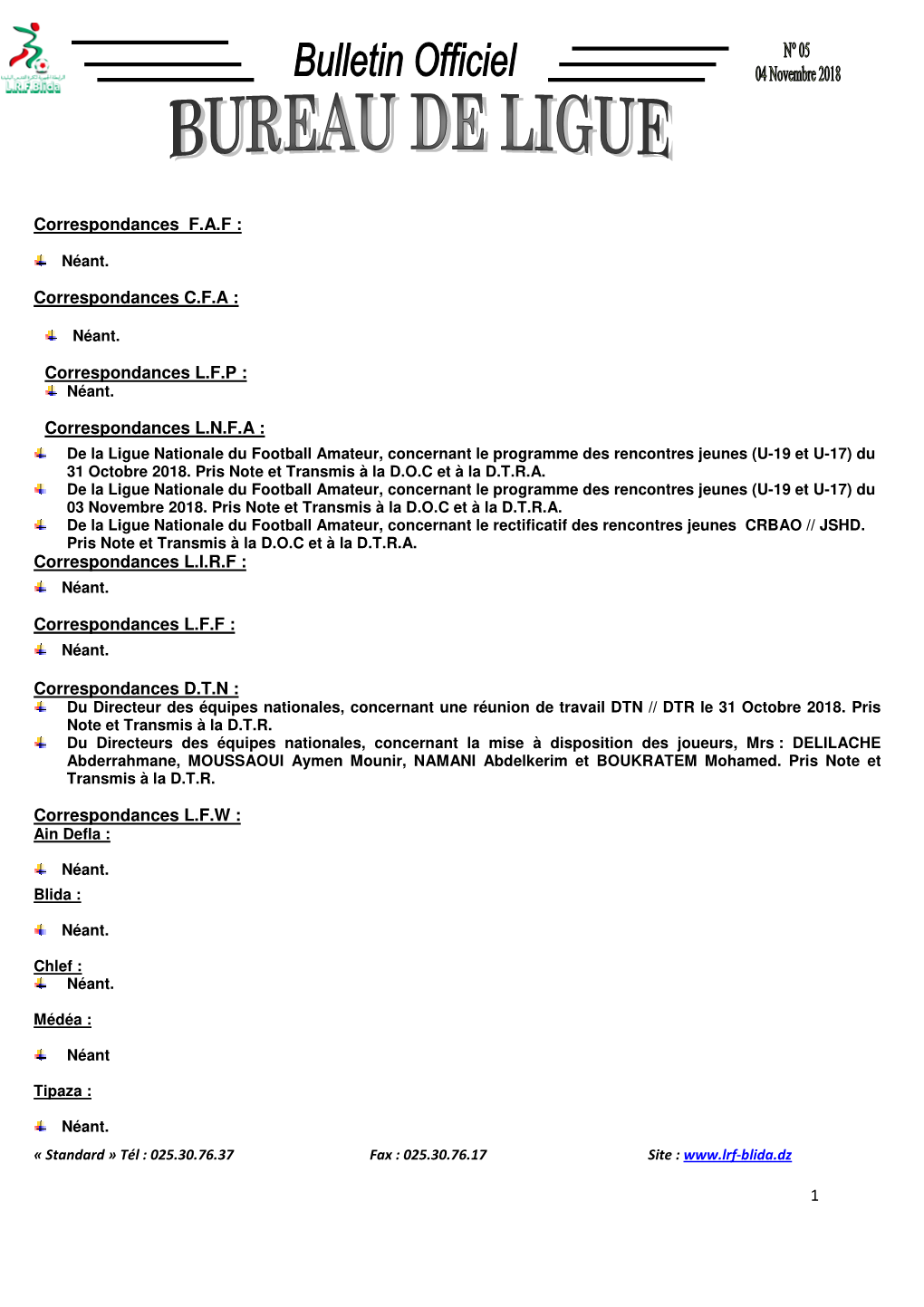 Correspondances LNFA