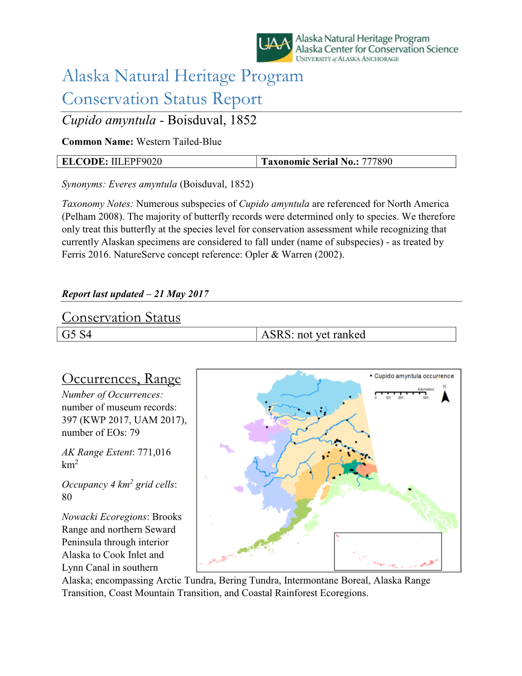 Alaska Natural Heritage Program Conservation Status Report