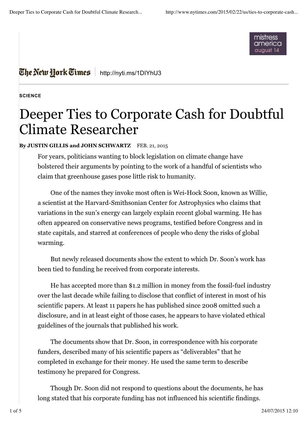 Deeper Ties to Corporate Cash for Doubtful Climate Research