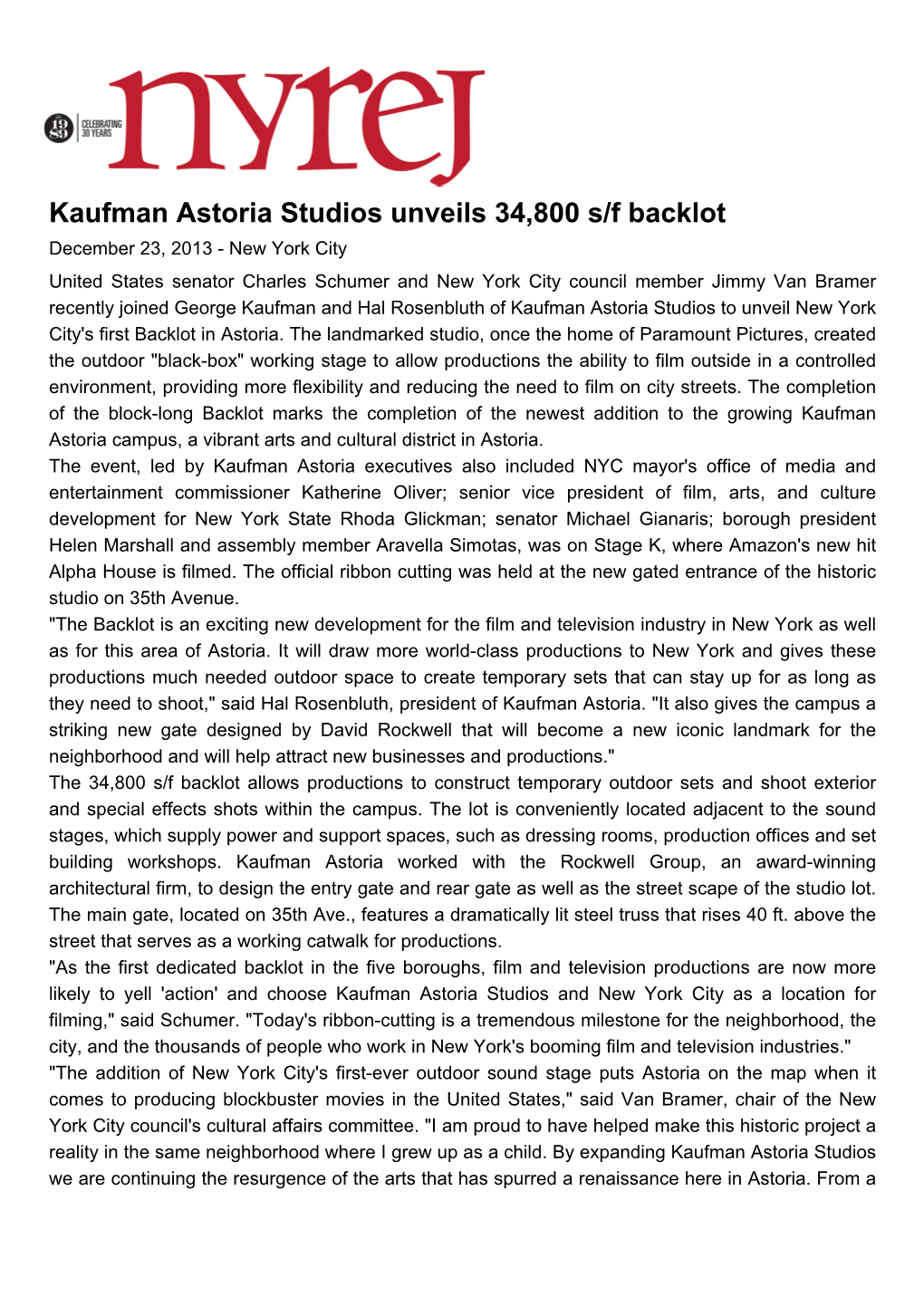 Kaufman Astoria Studios Unveils 34800 S/F Backlot