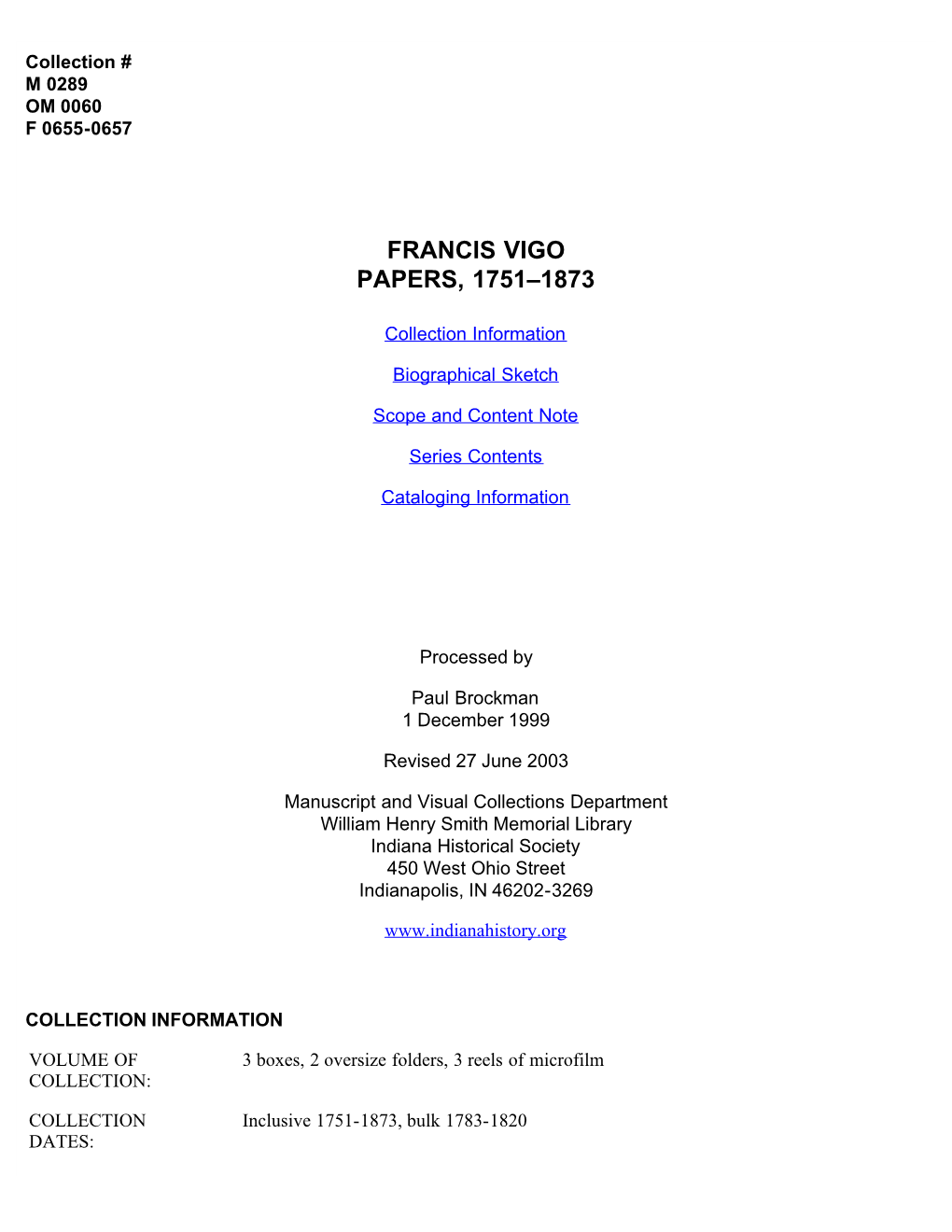 Francis Vigo Papers, 1751-1873