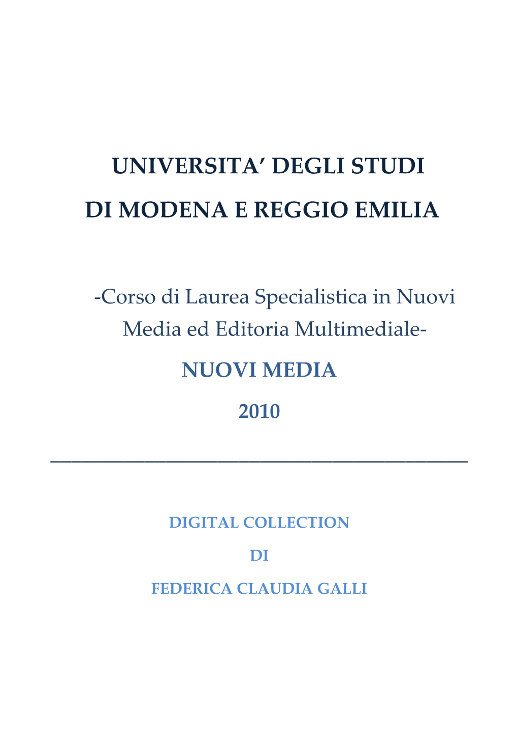 Universita' Degli Studi Di Modena E Reggio Emilia