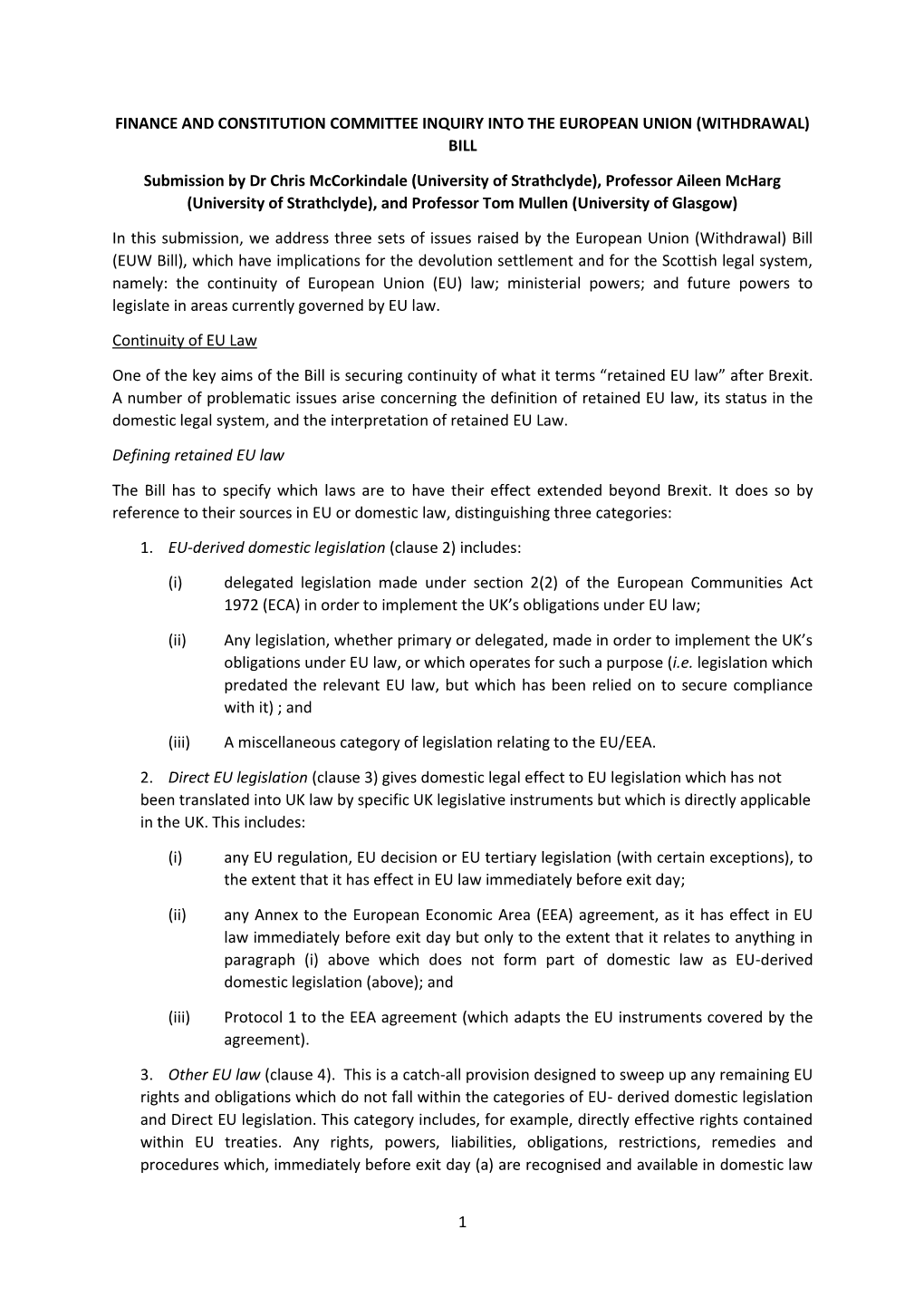 Finance and Constitution Committee Inquiry Into the European Union (Withdrawal) Bill