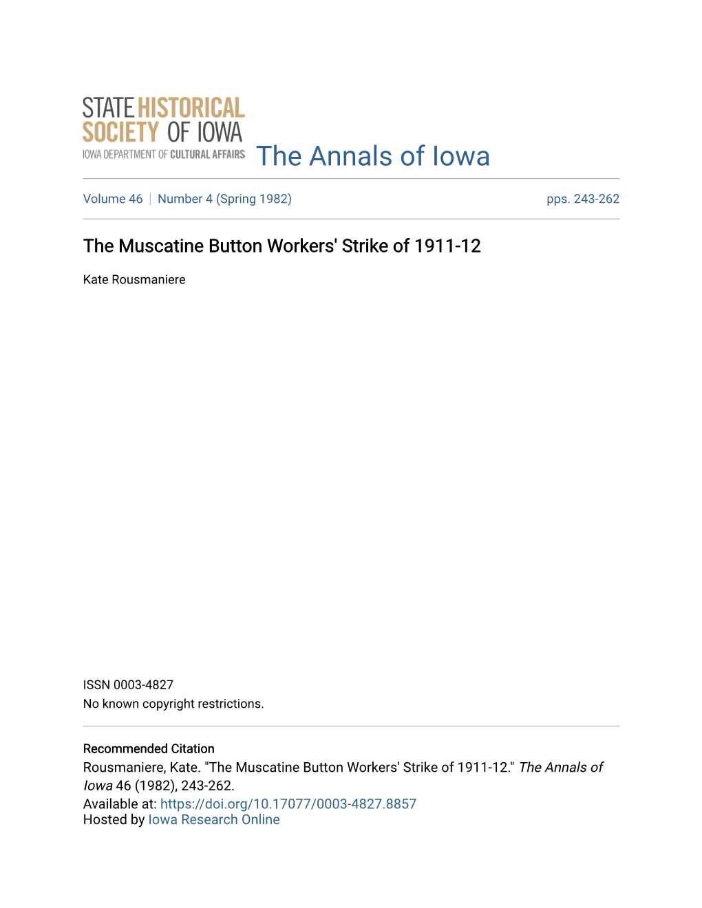 The Muscatine Button Workers' Strike of 1911-12