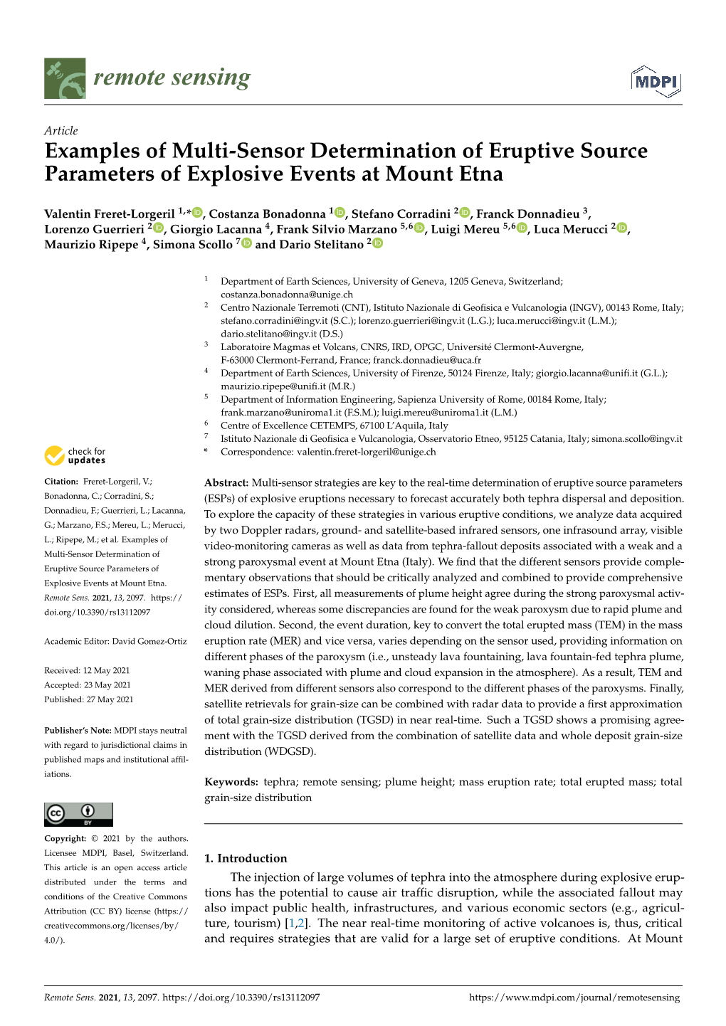 Examples of Multi-Sensor Determination of Eruptive Source Parameters of Explosive Events at Mount Etna