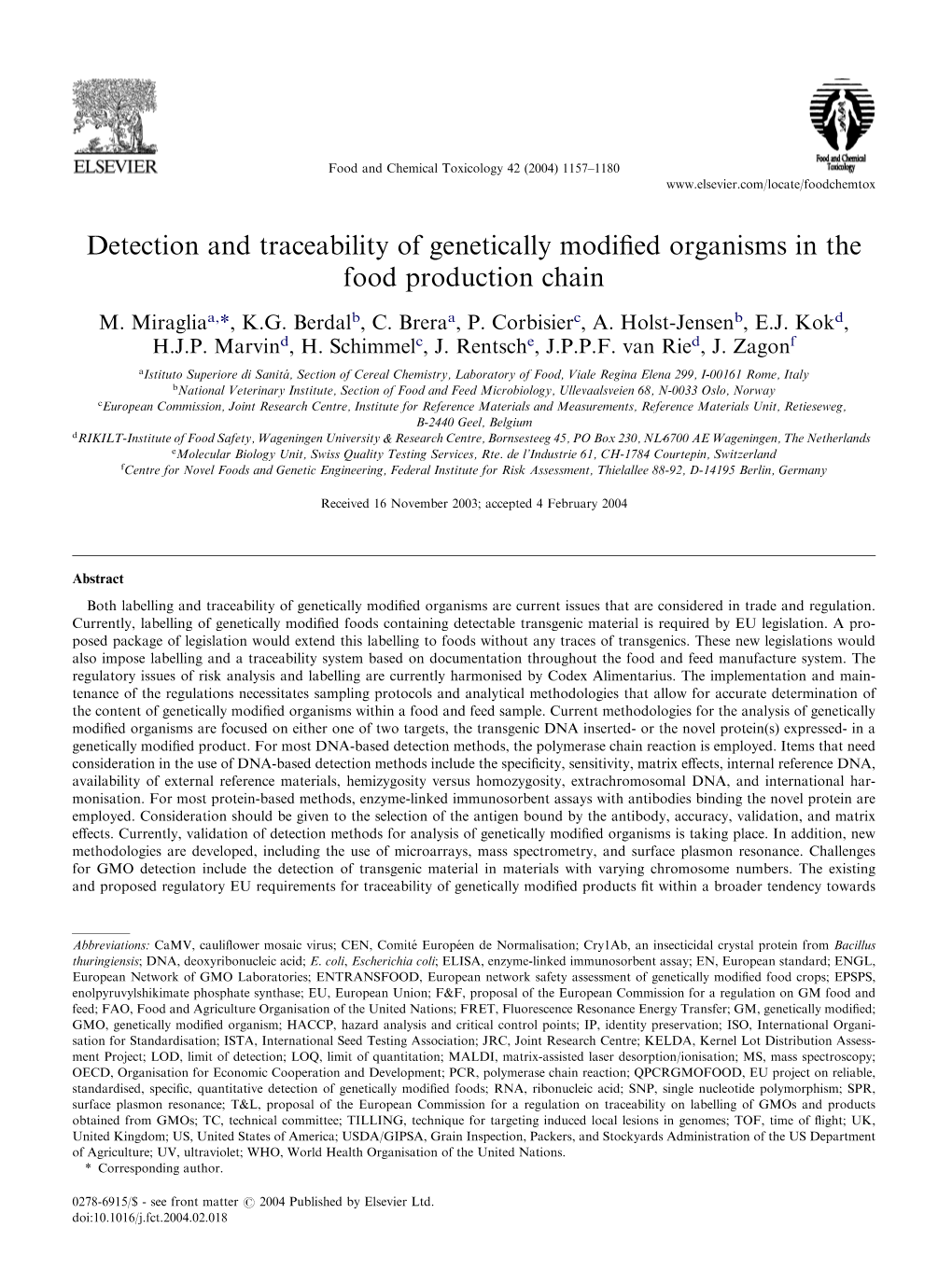 Detection and Traceability of Genetically Modified Organisms In