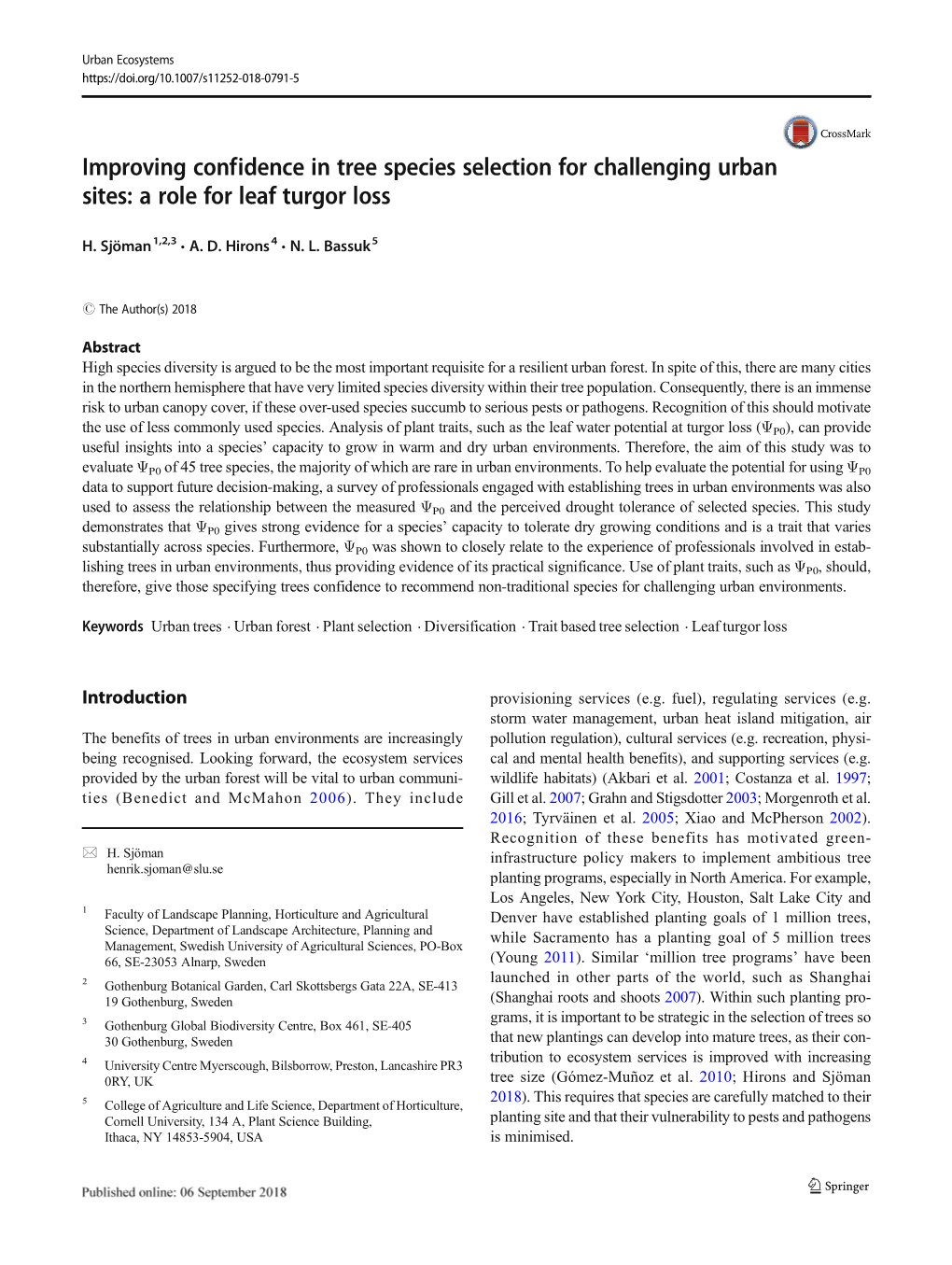 Improving Confidence in Tree Species Selection for Challenging Urban Sites: a Role for Leaf Turgor Loss