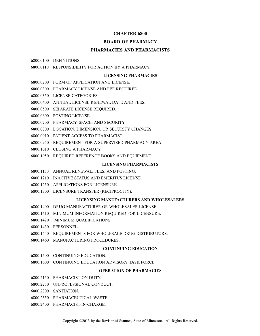 1 Chapter 6800 Board of Pharmacy Pharmacies and Pharmacists