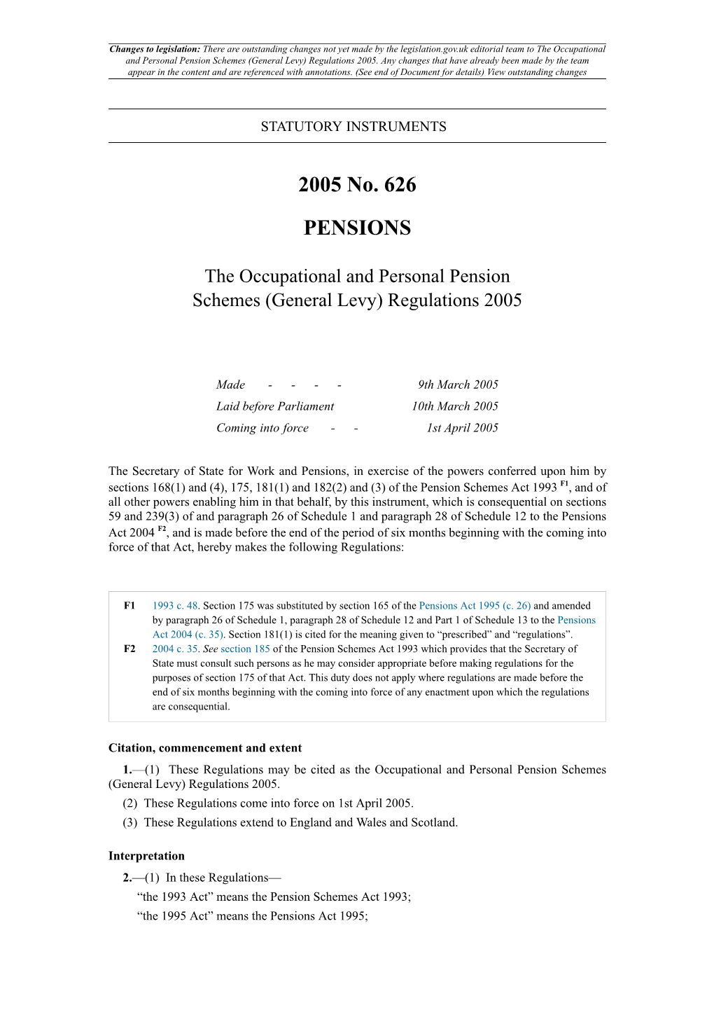 The Occupational and Personal Pension Schemes (General Levy) Regulations 2005