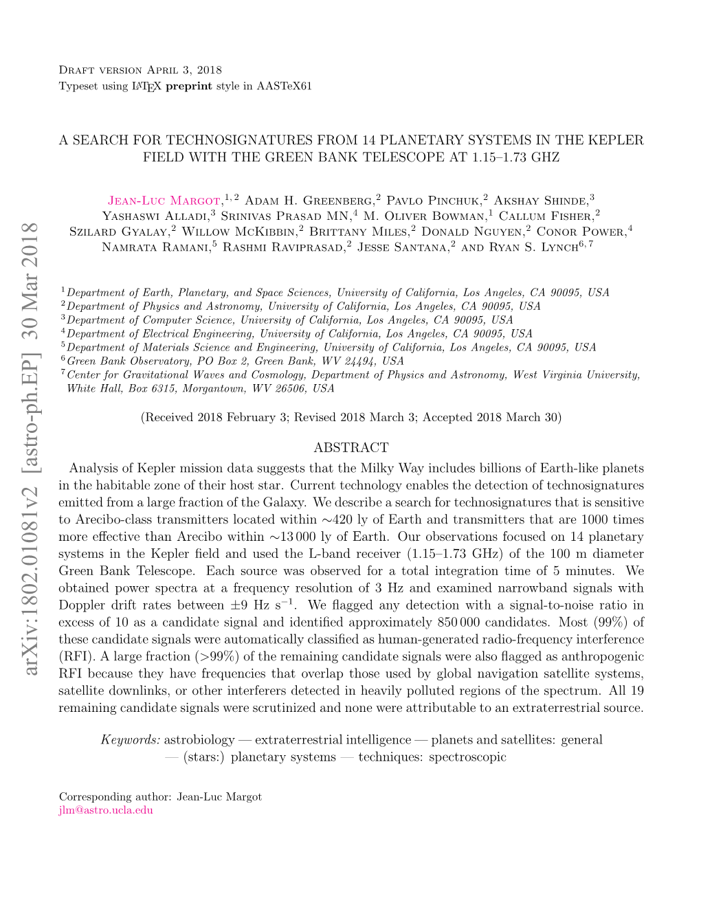 A Search for Technosignatures from 14 Planetary Systems in the Kepler Field with the Green Bank Telescope at 1.15-1.73