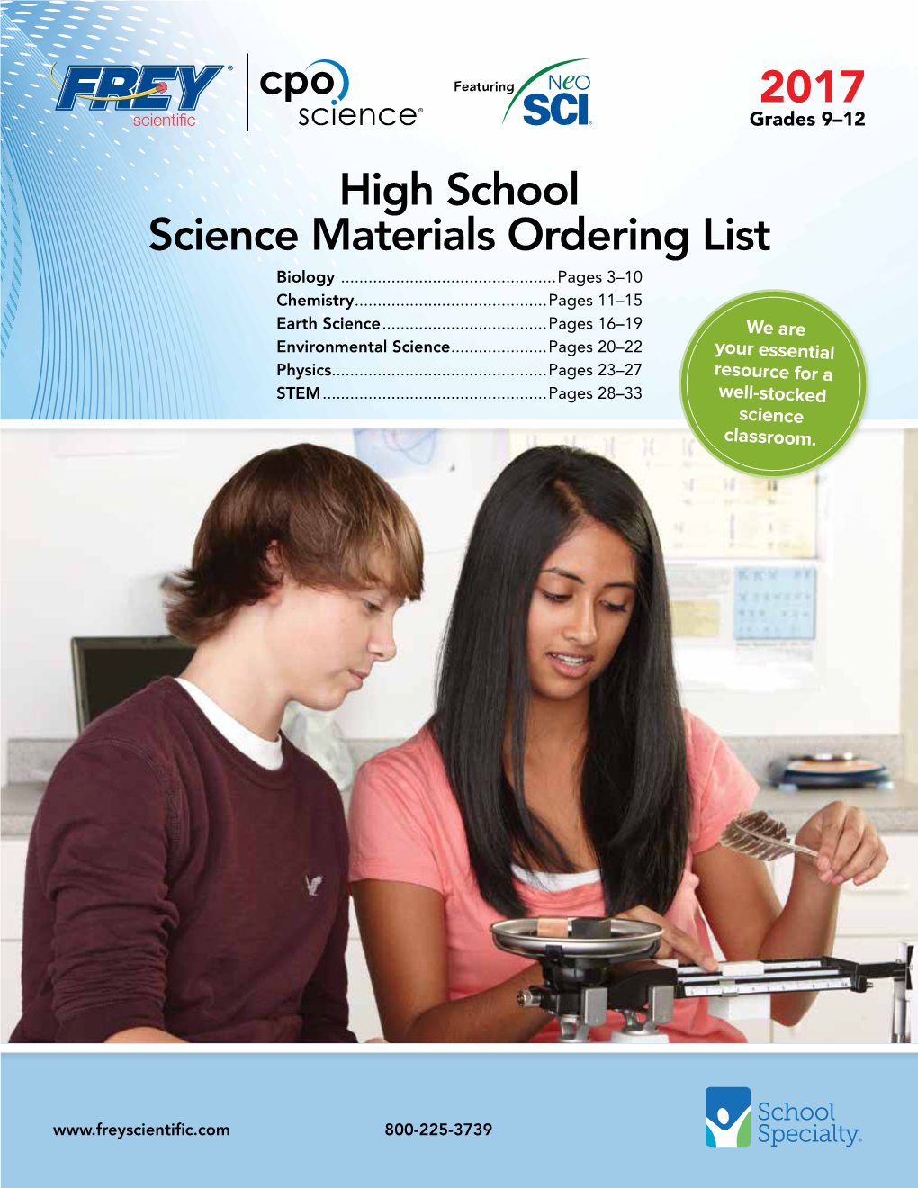 High School Science Materials Ordering List 2017