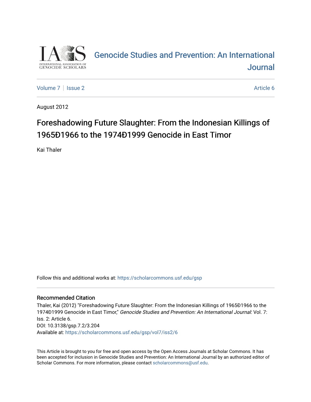 From the Indonesian Killings of 1965Ð1966 to the 1974Ð1999 Genocide in East Timor