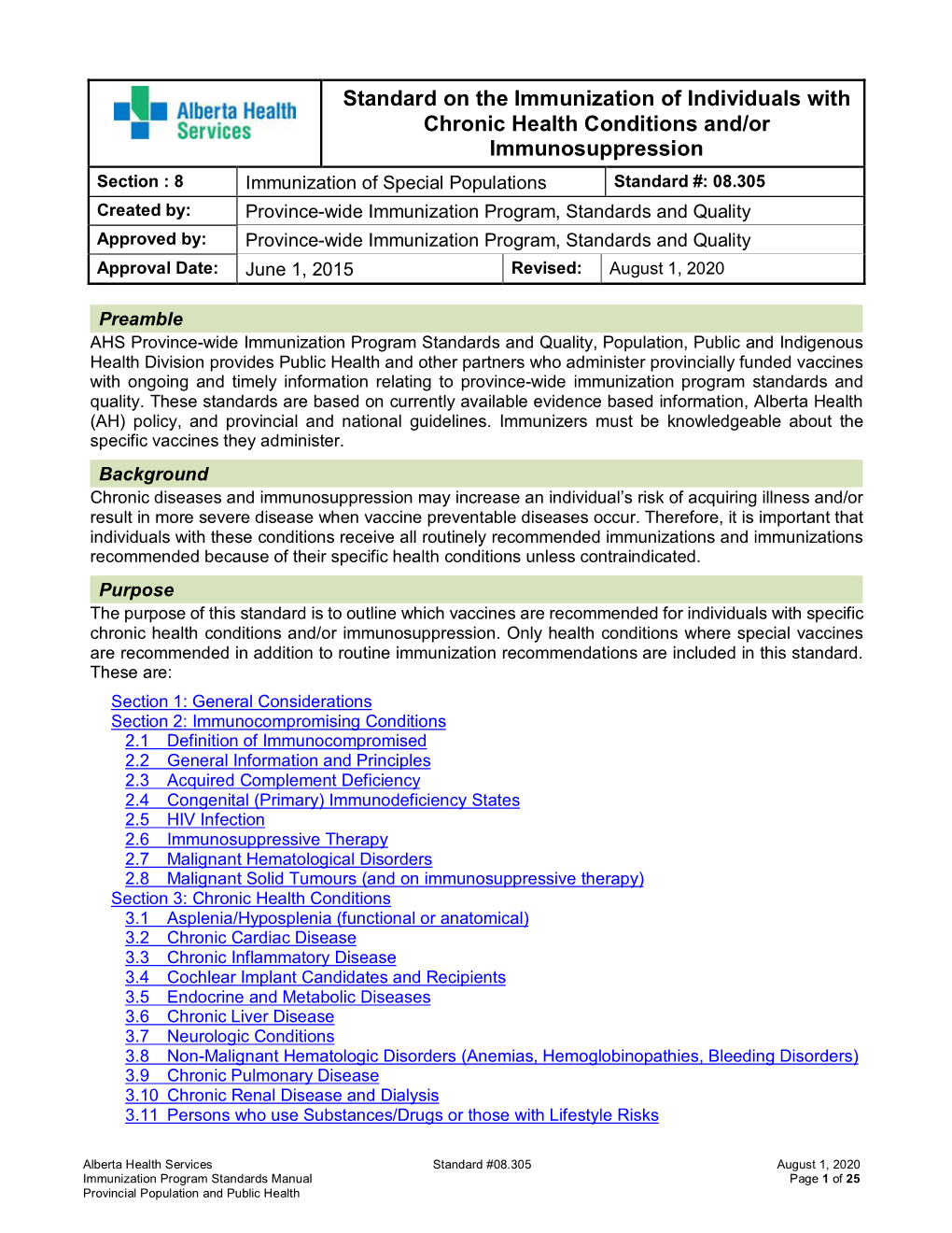 Standard on the Immunization of Individuals with Chronic Conditions