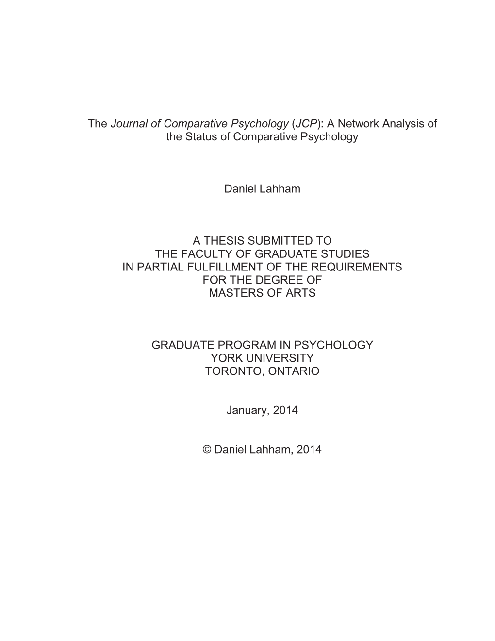 The Journal of Comparative Psychology (JCP): a Network Analysis of the Status of Comparative Psychology