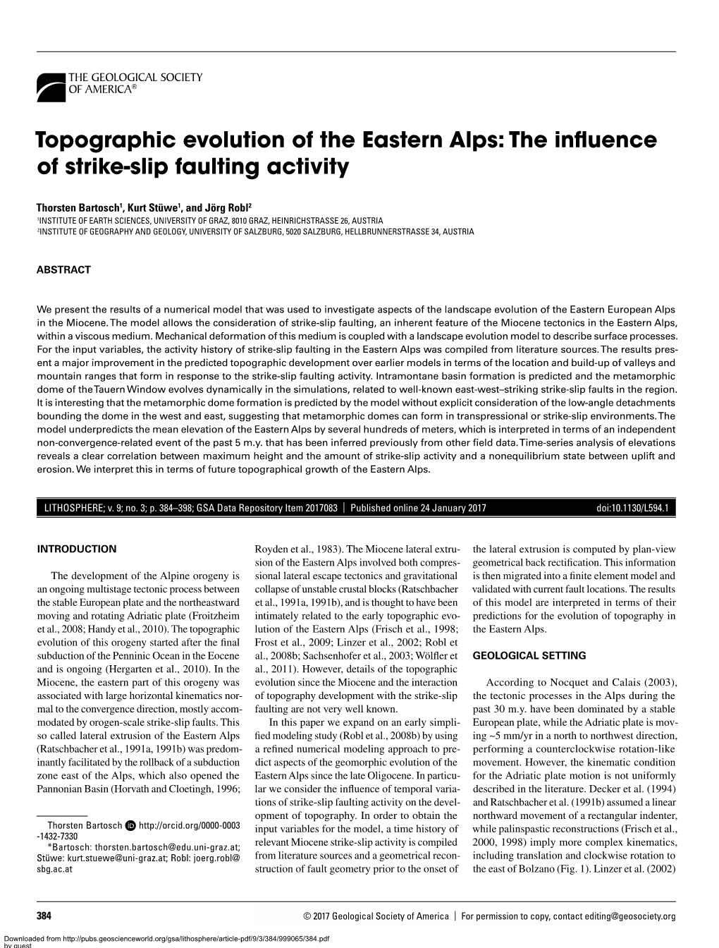 Topographic Evolution of the Eastern Alps: the Influence of Strike-Slip Faulting Activity