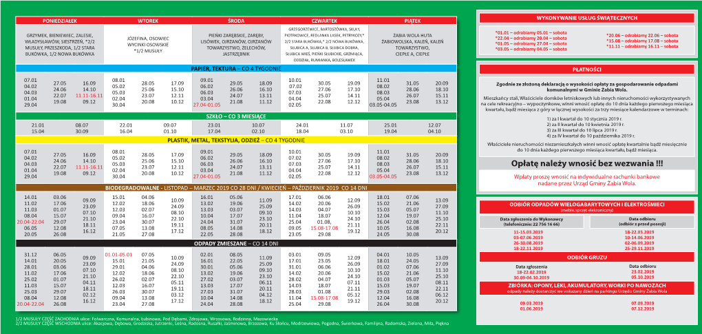 Harmonogram Odbioru Odpadów W 2019 Roku