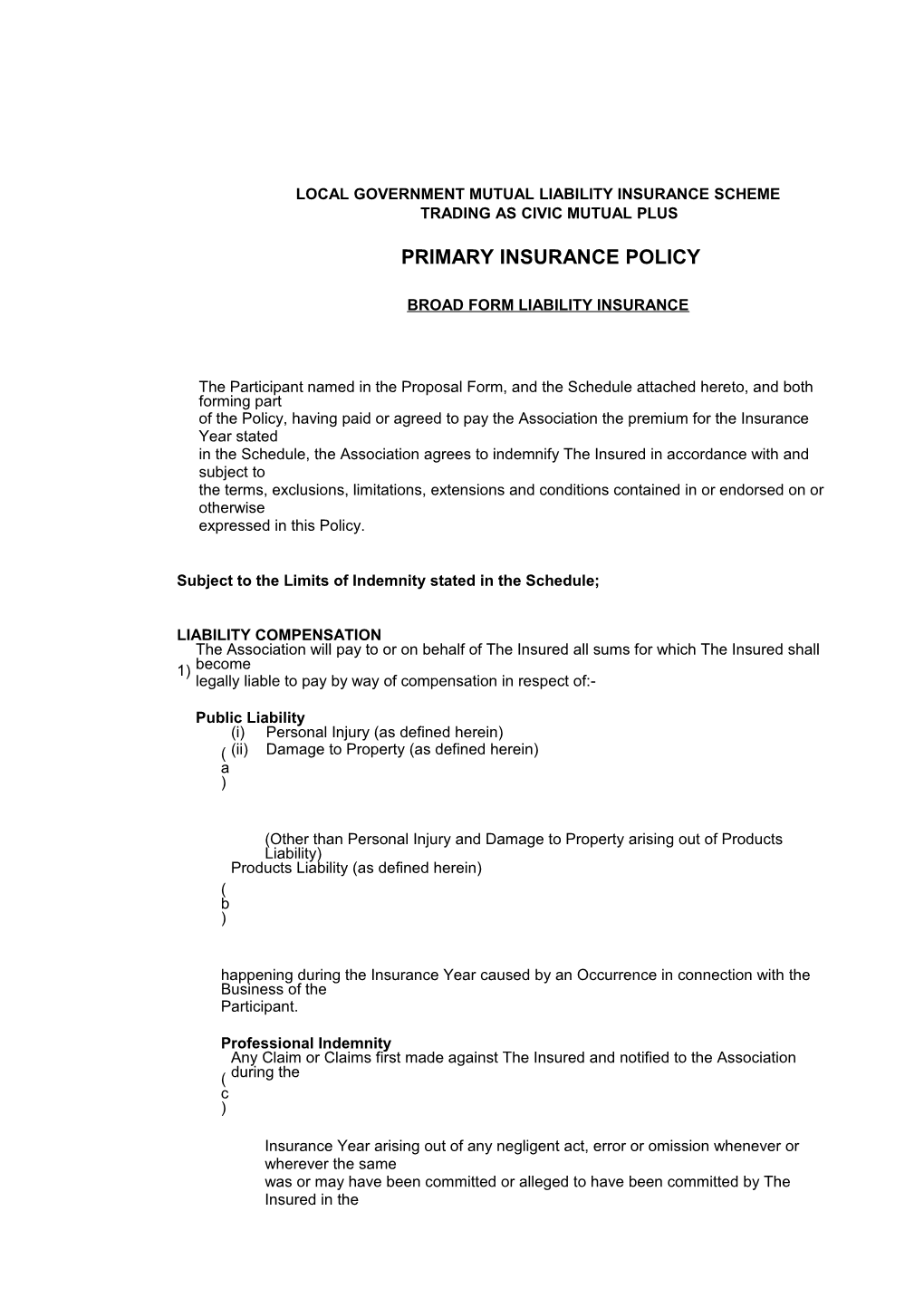 CMP Primary Insurance Policy 2005-06